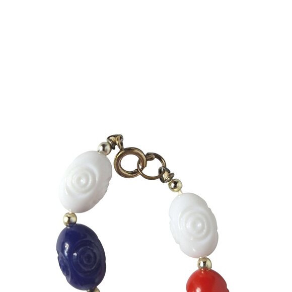 Red White Blue Choker Necklace Spiral Beads Gold Accents - Picture 3 of 4